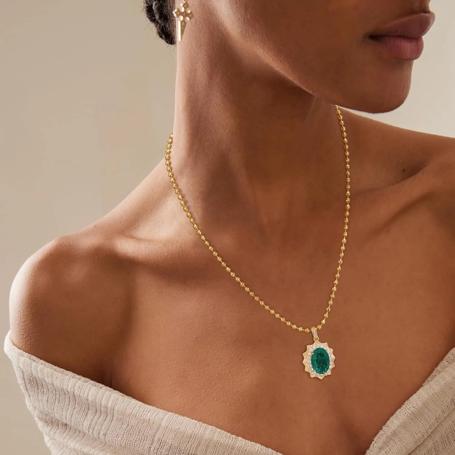 BENEIGE Layered Necklaces for Women 14K Gold Plated Emerald Necklace for Women Dainty Gold Necklace Stack Hypoallergenic Jewelry for Women