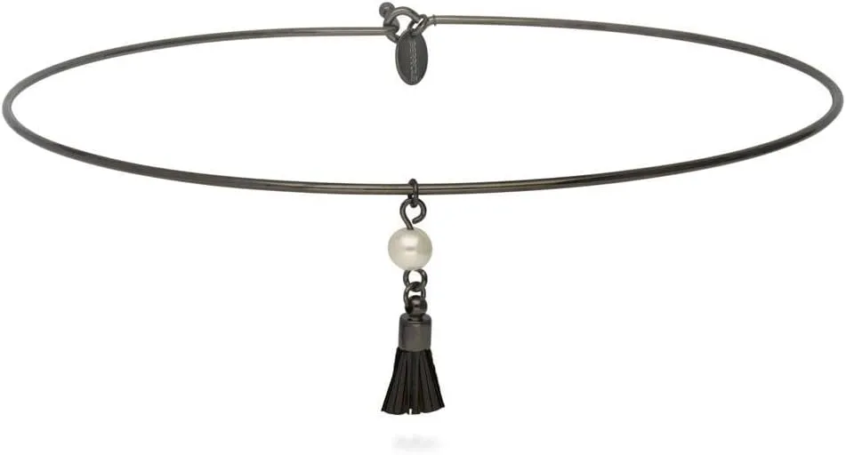 BERRICLE Tassel Imitation Pearl Fashion Choker Necklace for Women (Rose Gold-tone, Gold-tone, Silver-tone, Black-tone)