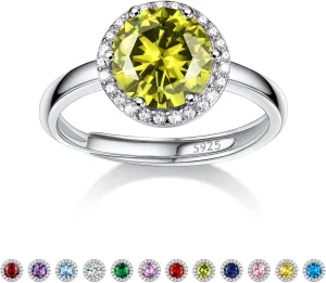 Bestyle 925 Sterling Silver Infinite Birthstone Rings August Peridot Round Crystal Rings, Dainty Love Statement Rings Adjustable, Minimalist Gift on Birthday/Valentines/Thanksgiving/Christmas
