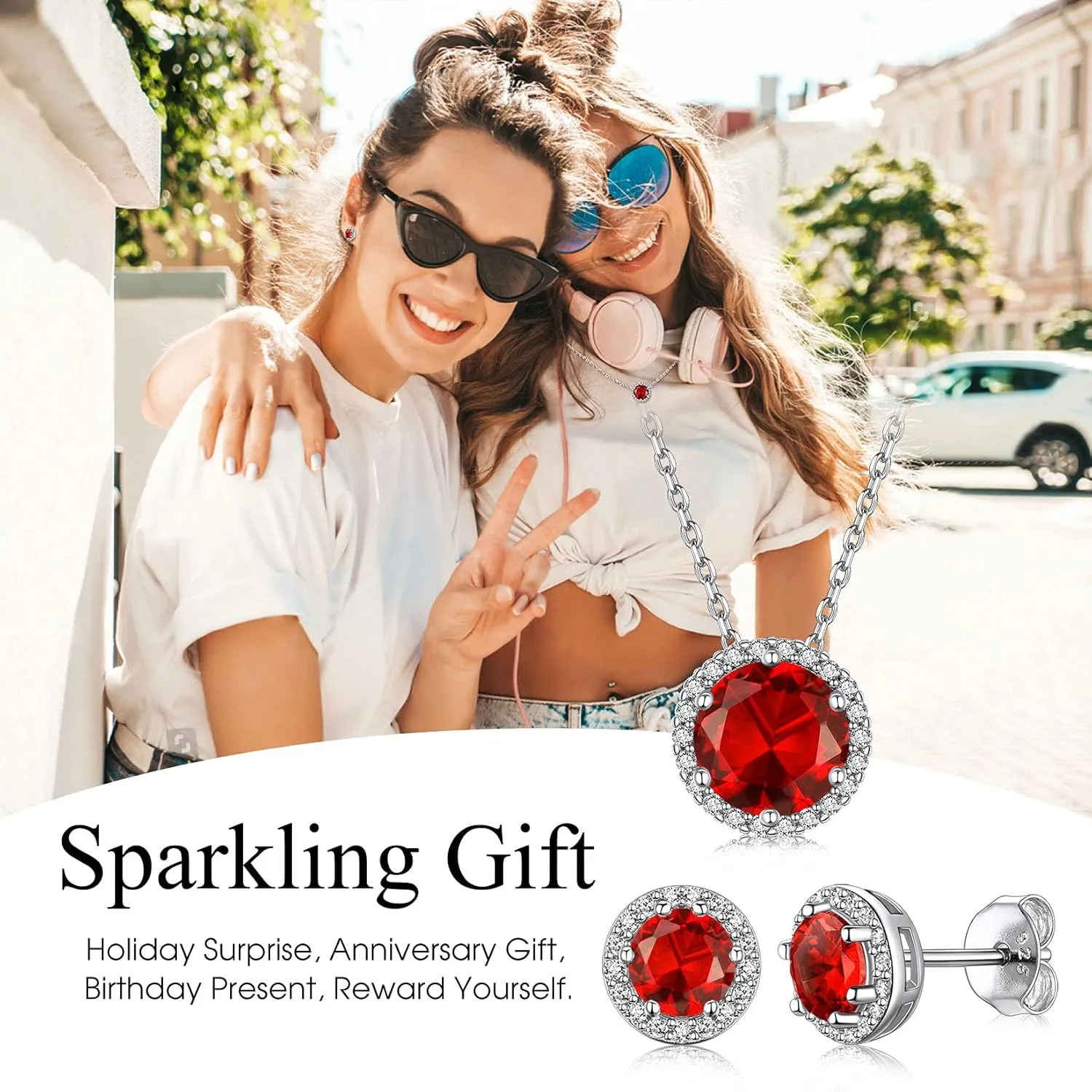 Bestyle Sparkling 925 Sterling Silver Birthstone Stud Earrings for Women, Heart/Round/Teardrop/Square Crystal Solitaire Diamond Studs Halo Earrings, Great Birthday/Christmas Gifts