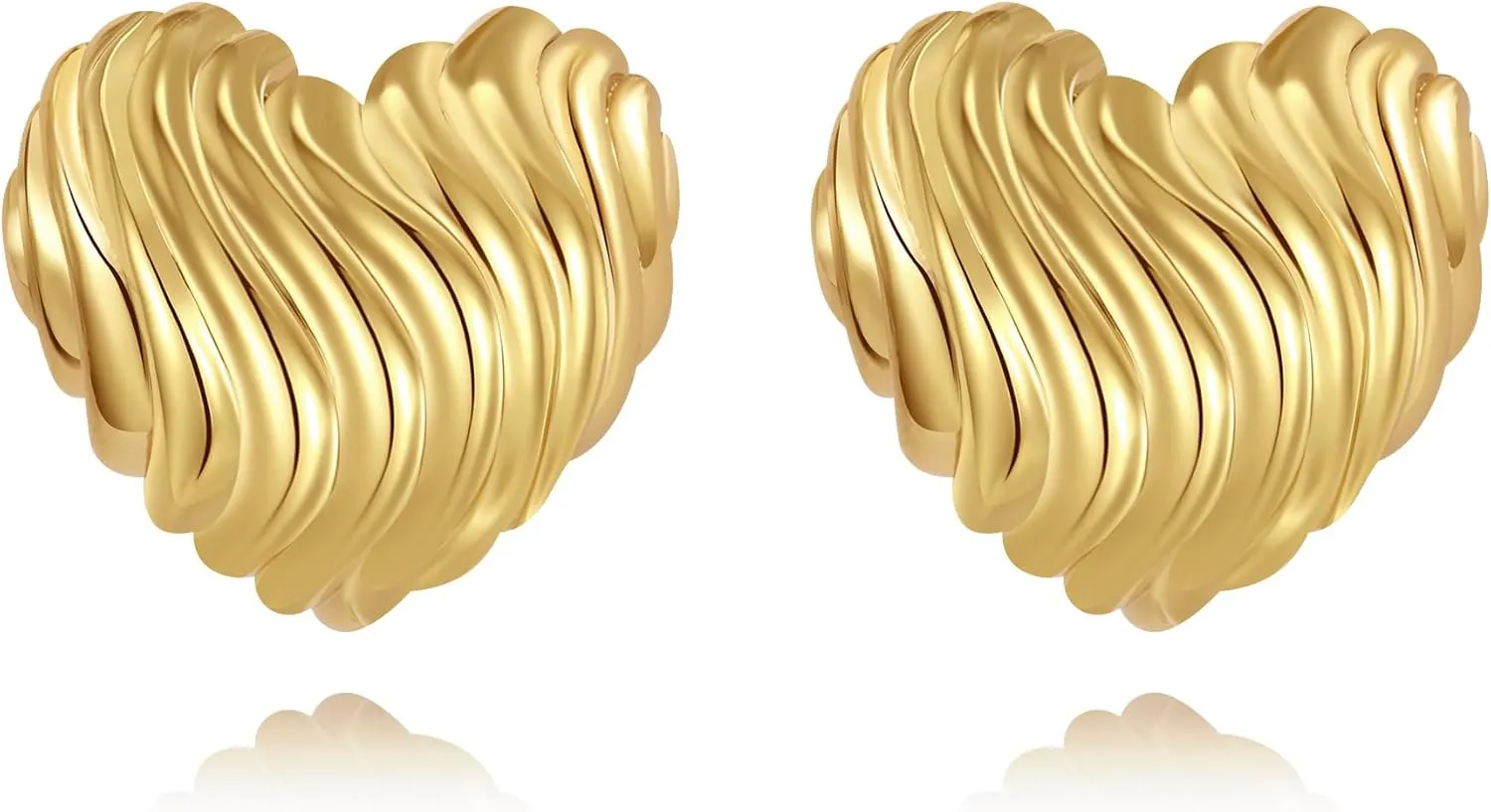 Big Chunky Gold Earrings for Women Trendy Statement Drop Stud, Hypoallergenic Wavy Button Earrings with 925 Sterling Silver Post, Trendy Jewelry Gift for Women,Girls
