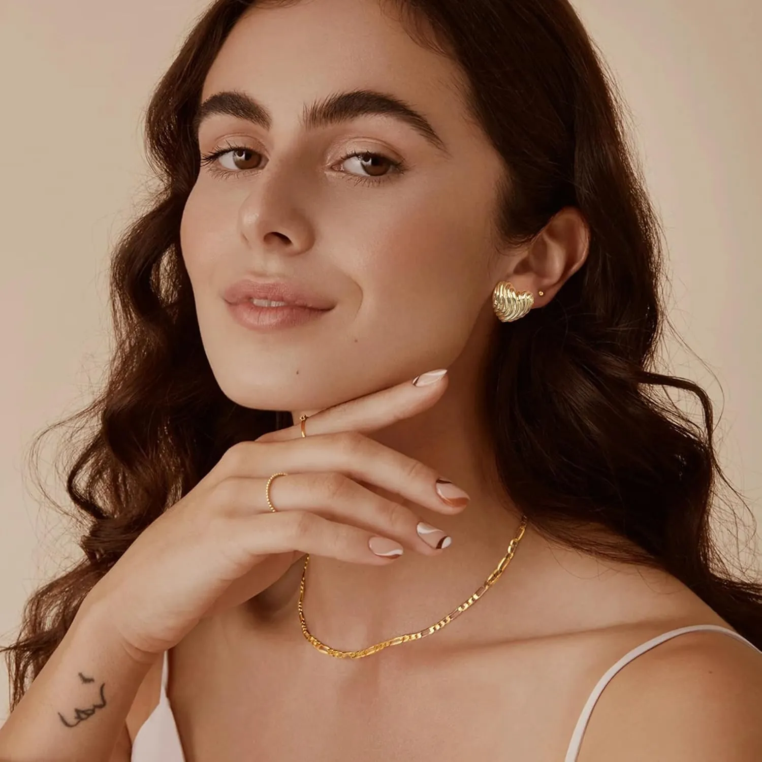 Big Chunky Gold Earrings for Women Trendy Statement Drop Stud, Hypoallergenic Wavy Button Earrings with 925 Sterling Silver Post, Trendy Jewelry Gift for Women,Girls