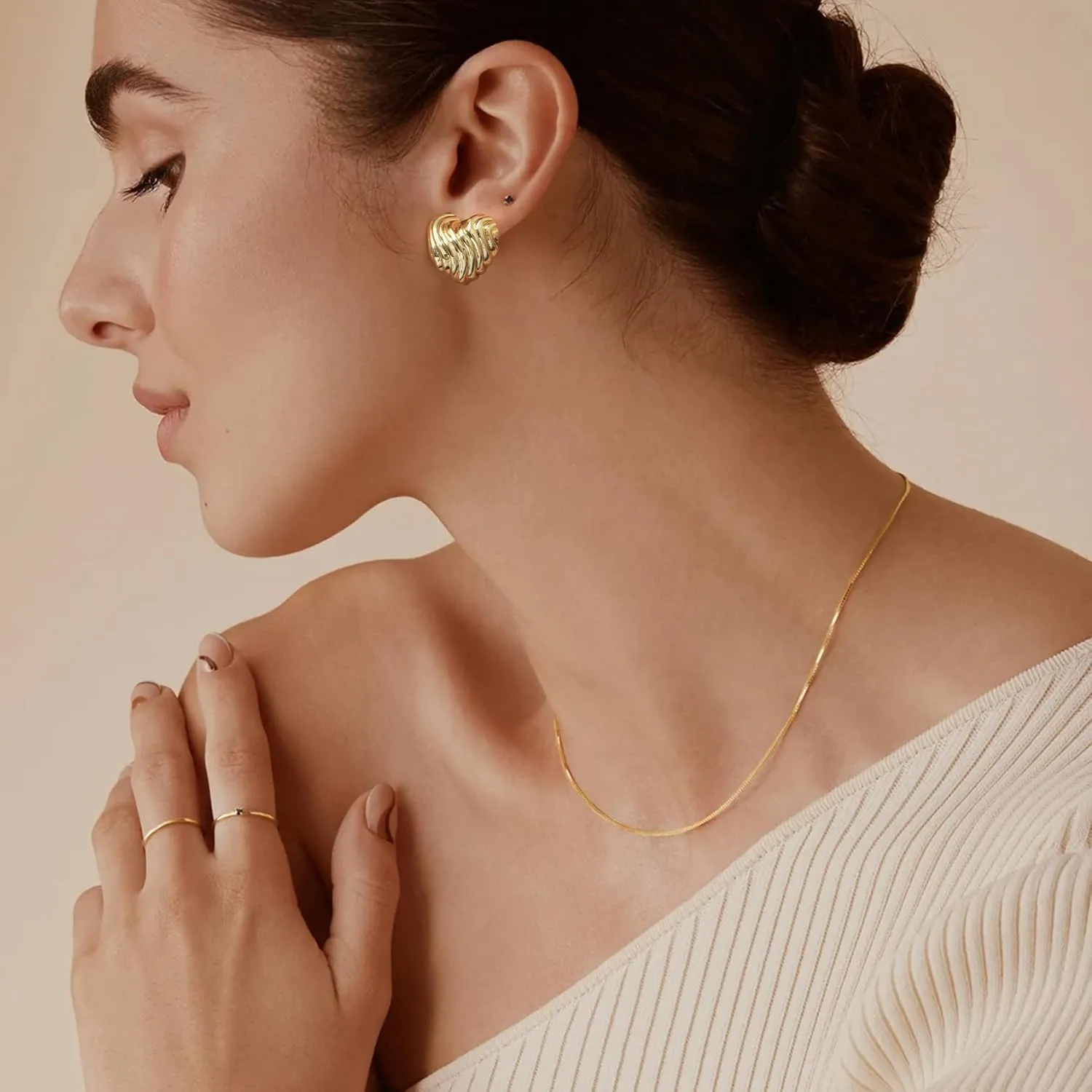 Big Chunky Gold Earrings for Women Trendy Statement Drop Stud, Hypoallergenic Wavy Button Earrings with 925 Sterling Silver Post, Trendy Jewelry Gift for Women,Girls