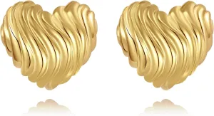 Big Chunky Gold Earrings for Women Trendy Statement Drop Stud, Hypoallergenic Wavy Button Earrings with 925 Sterling Silver Post, Trendy Jewelry Gift for Women,Girls