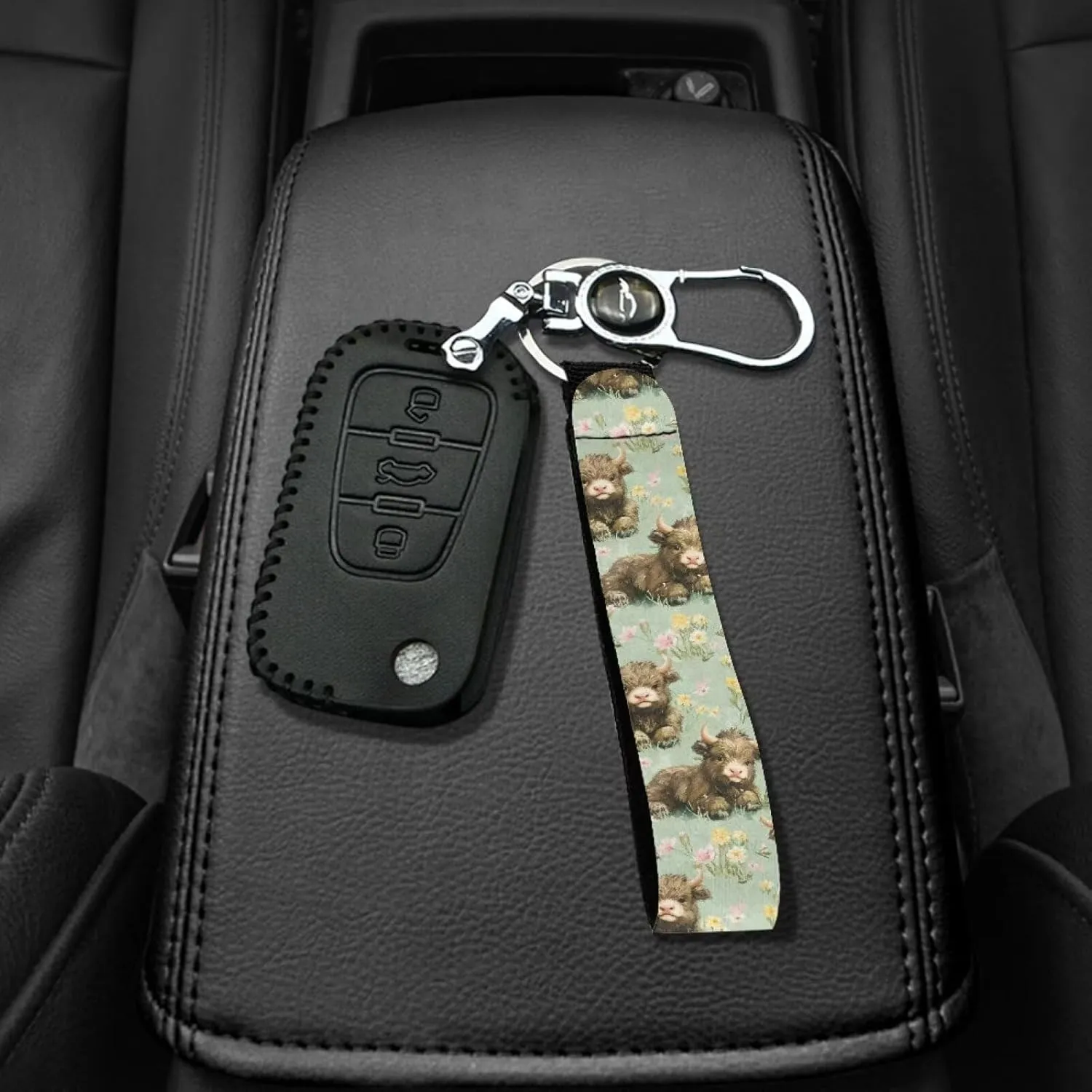 Binienty Stylish Keychain Wristlet Bracelet, Durable Fabric Auto Keychain with Metal Ring for Women Men