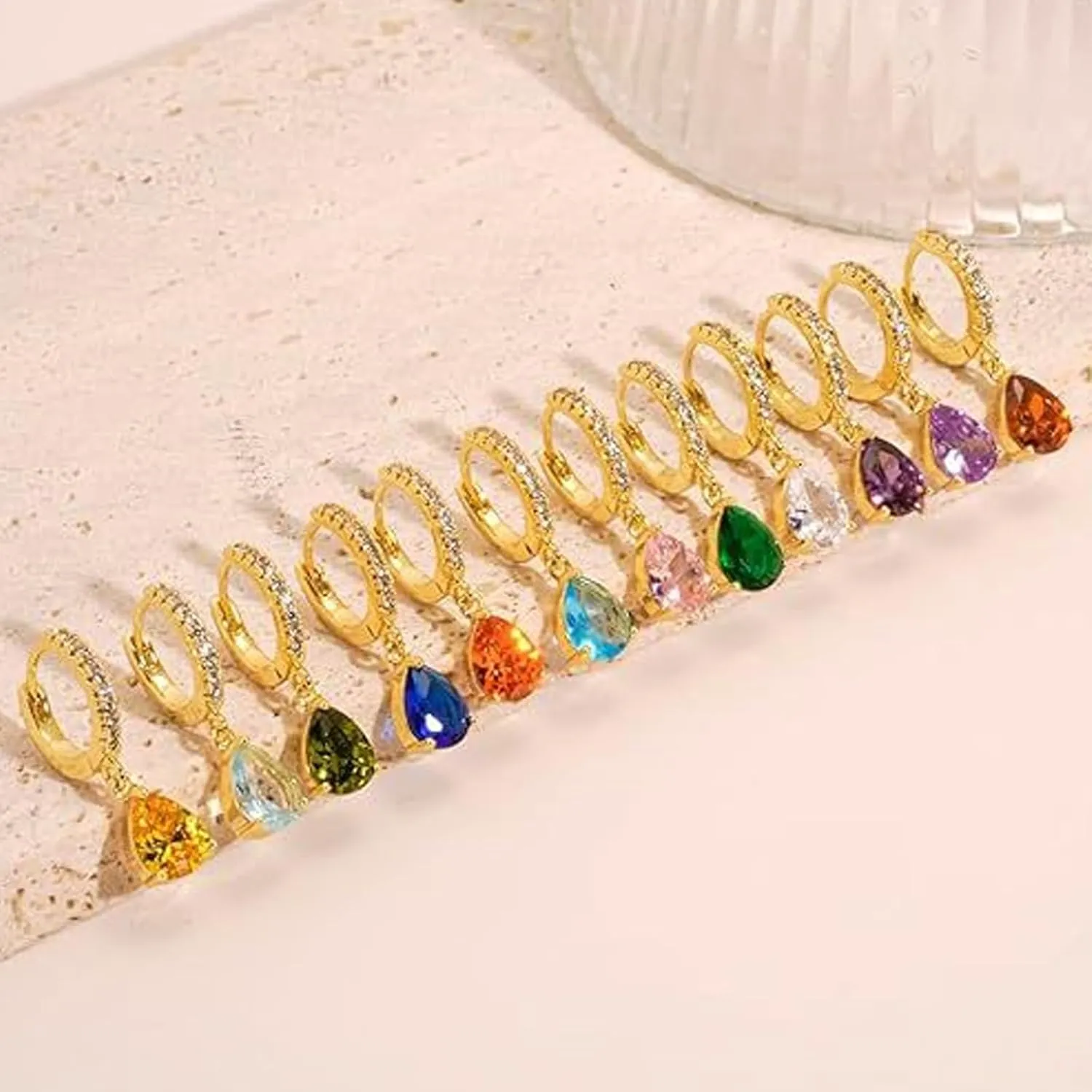 Birthstone Earrings for Women 14k Gold Plated Earrrings Trendy Rhinestone Huggie Hoop Earrings Hypoallergenic Dainty Birthday Gifts Jewelry