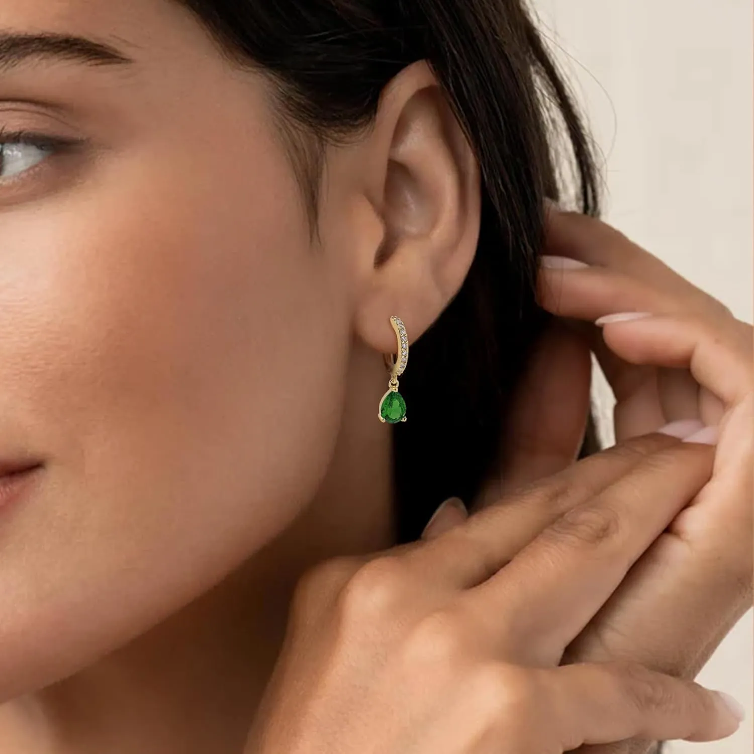 Birthstone Earrings for Women 14k Gold Plated Earrrings Trendy Rhinestone Huggie Hoop Earrings Hypoallergenic Dainty Birthday Gifts Jewelry