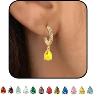 Birthstone Earrings for Women 14k Gold Plated Earrrings Trendy Rhinestone Huggie Hoop Earrings Hypoallergenic Dainty Birthday Gifts Jewelry