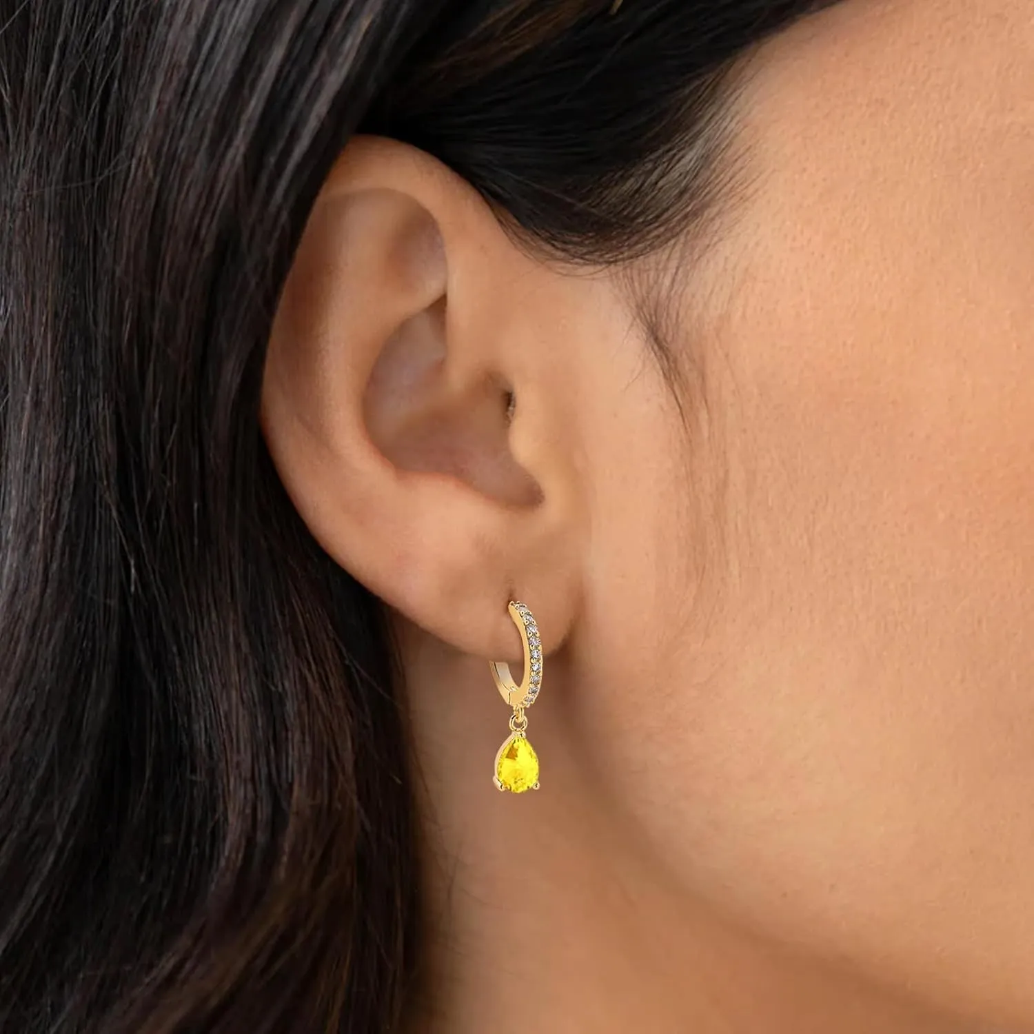 Birthstone Earrings for Women 14k Gold Plated Earrrings Trendy Rhinestone Huggie Hoop Earrings Hypoallergenic Dainty Birthday Gifts Jewelry