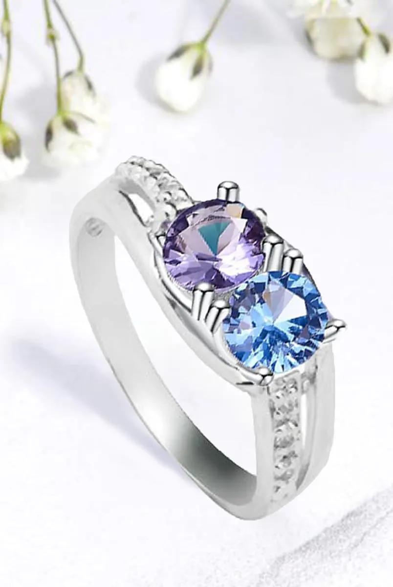 Birthstone Ring for Women 925 Sterling Silver Personalized 2-4 Birthstone Ring Engraved Ring as Exquisite Mother's Day Birthstone Jewelry Family Ring for Women