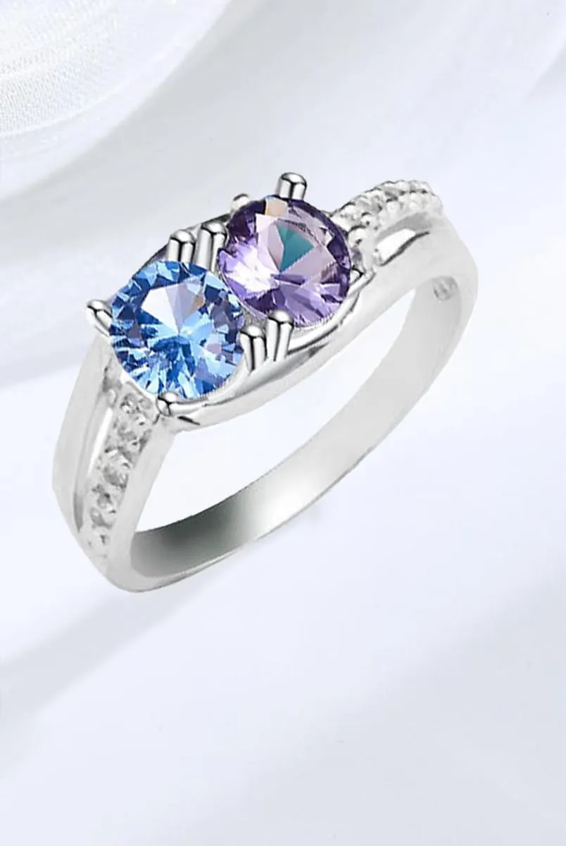 Birthstone Ring for Women 925 Sterling Silver Personalized 2-4 Birthstone Ring Engraved Ring as Exquisite Mother's Day Birthstone Jewelry Family Ring for Women