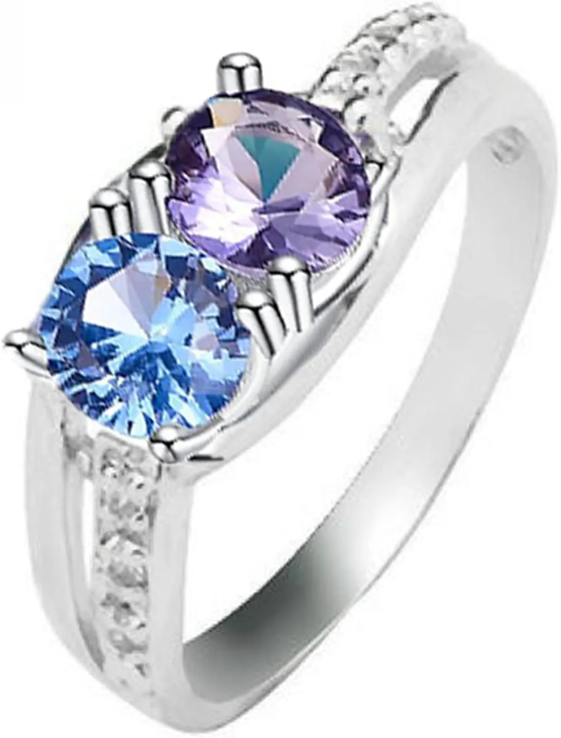 Birthstone Ring for Women 925 Sterling Silver Personalized 2-4 Birthstone Ring Engraved Ring as Exquisite Mother's Day Birthstone Jewelry Family Ring for Women