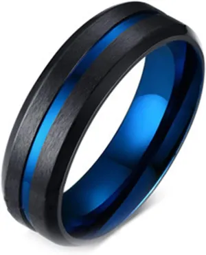 Black and Blue Mens Wedding Band, 8MM Stainless Steel Engagement Rings for Men with Custom Engraved