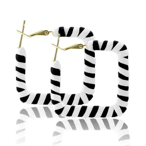 Black and White Earrings for Women Lightweight Minimalist 80s 90s Earrings Square Leather Black White Hoop Earrings Statement Jewelry for Women Girls