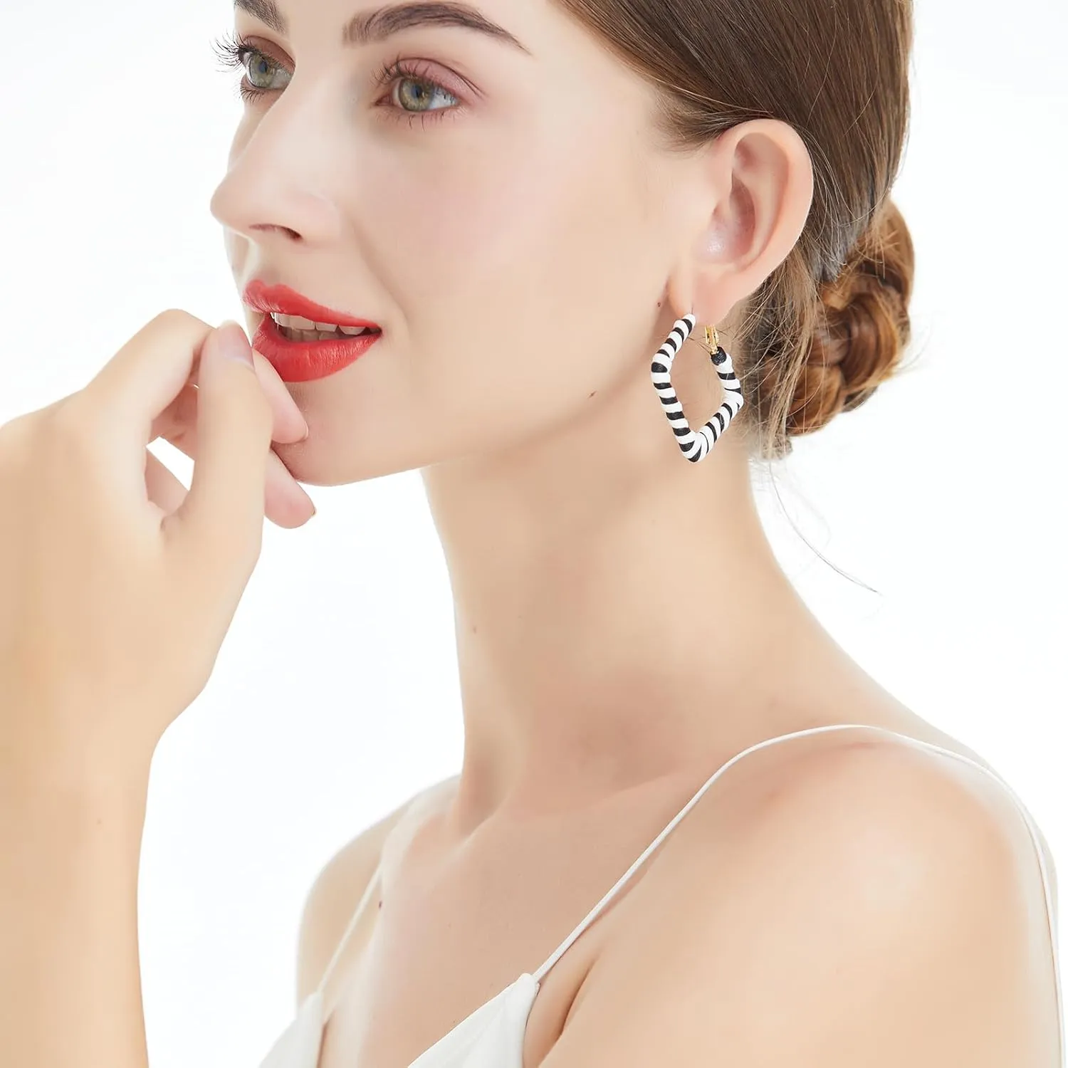 Black and White Earrings for Women Lightweight Minimalist 80s 90s Earrings Square Leather Black White Hoop Earrings Statement Jewelry for Women Girls