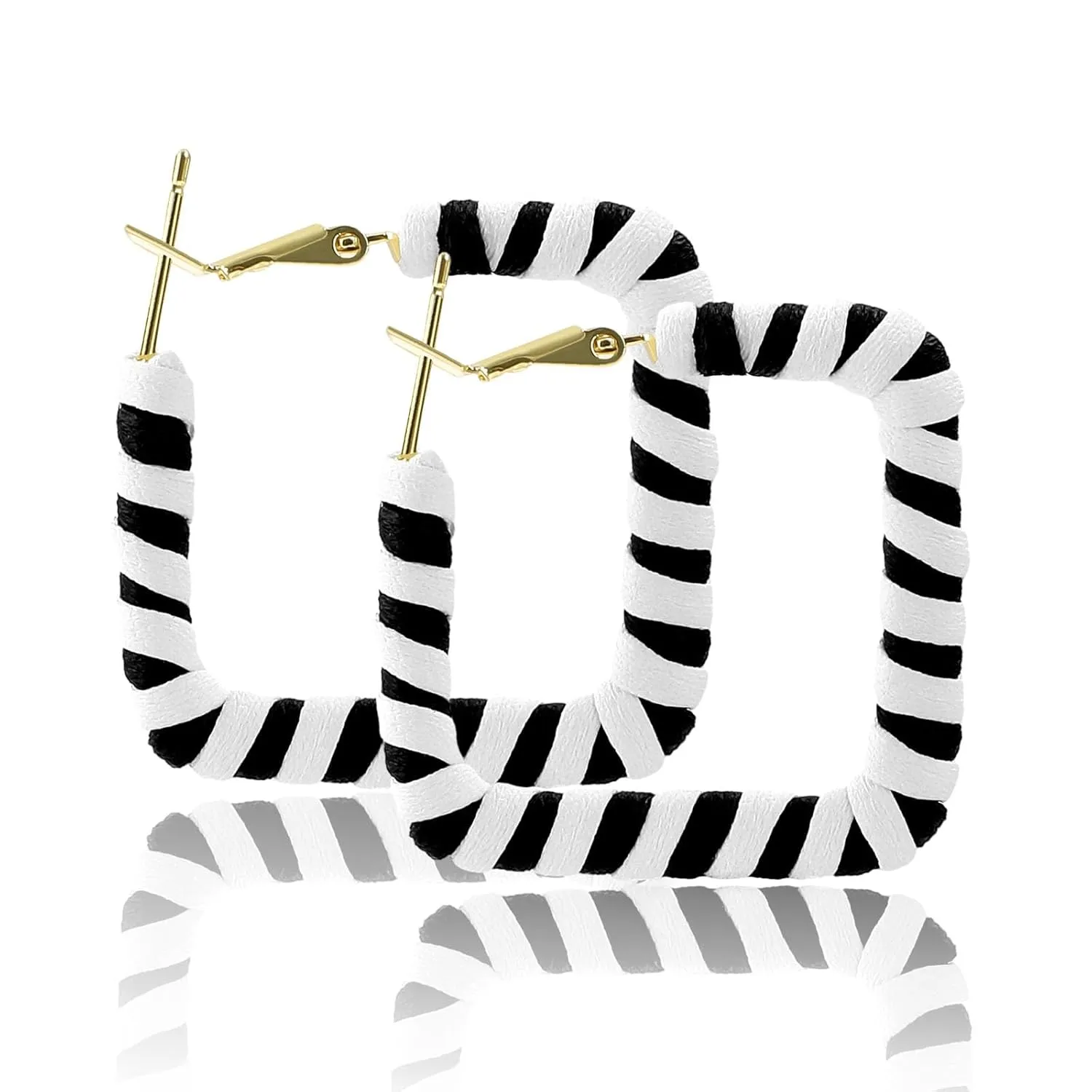Black and White Earrings for Women Lightweight Minimalist 80s 90s Earrings Square Leather Black White Hoop Earrings Statement Jewelry for Women Girls