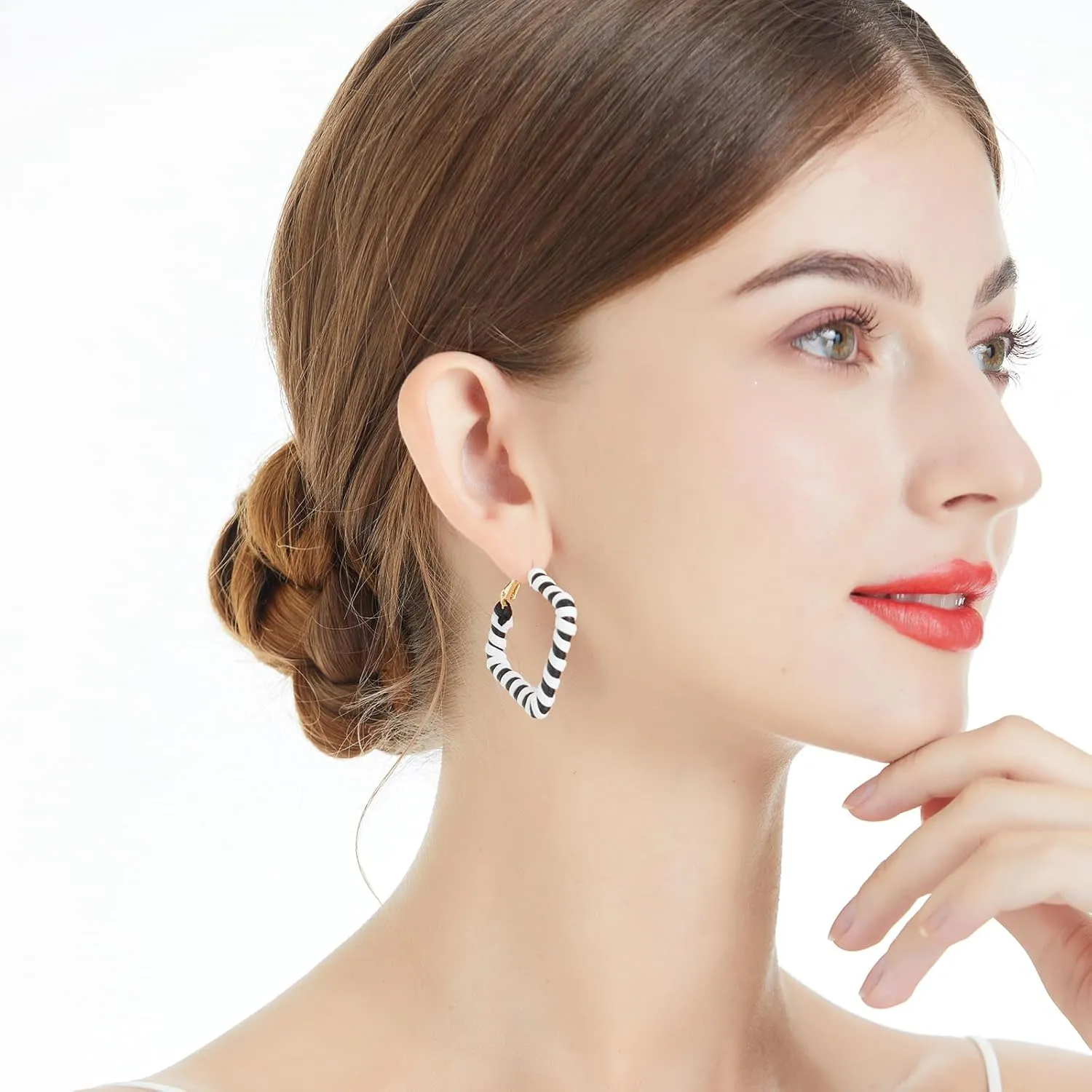 Black and White Earrings for Women Lightweight Minimalist 80s 90s Earrings Square Leather Black White Hoop Earrings Statement Jewelry for Women Girls