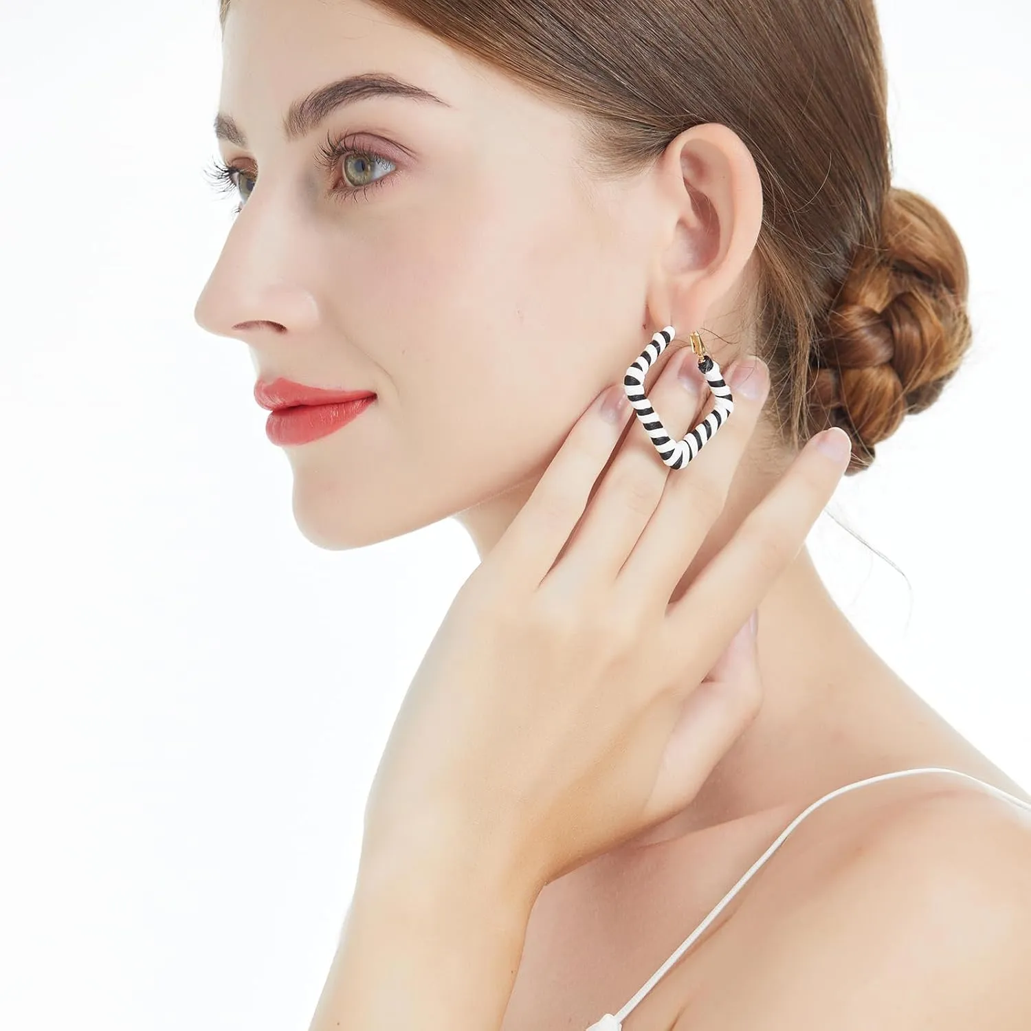 Black and White Earrings for Women Lightweight Minimalist 80s 90s Earrings Square Leather Black White Hoop Earrings Statement Jewelry for Women Girls