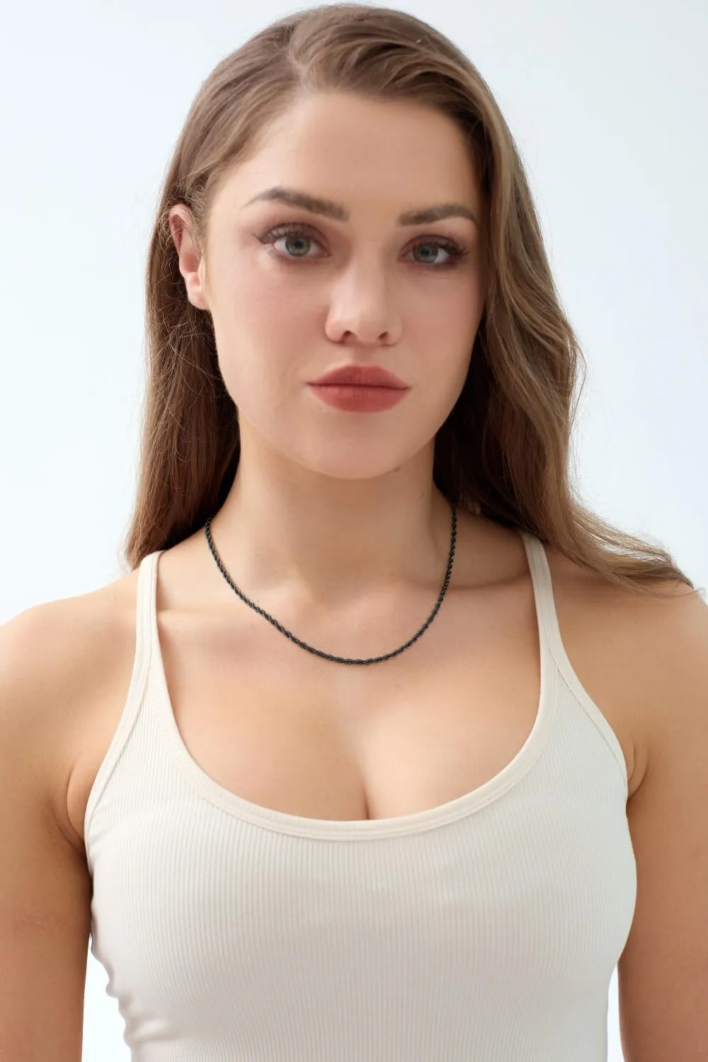 Black Chains for Men, Stainless Steel Rope Chain Necklace for Men and Women, Twist Mens Necklace, 2.5mm 3mm 4mm 5mm Wide
