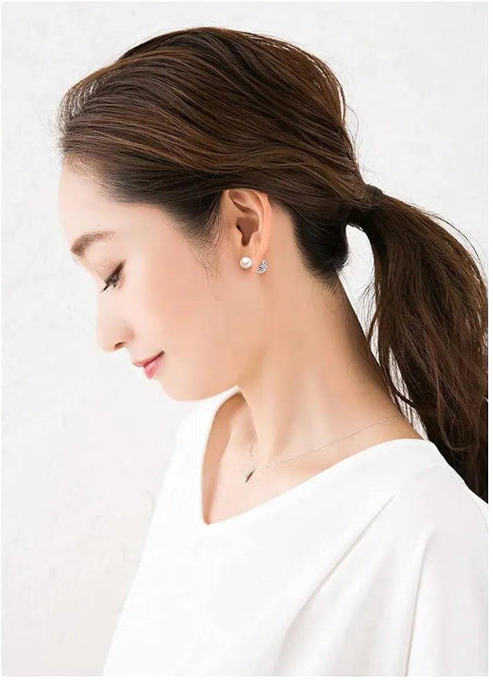 Blingest Pearl Crystal Double Sided Stud Earrings Front Back Catch Earring for Women 10mm
