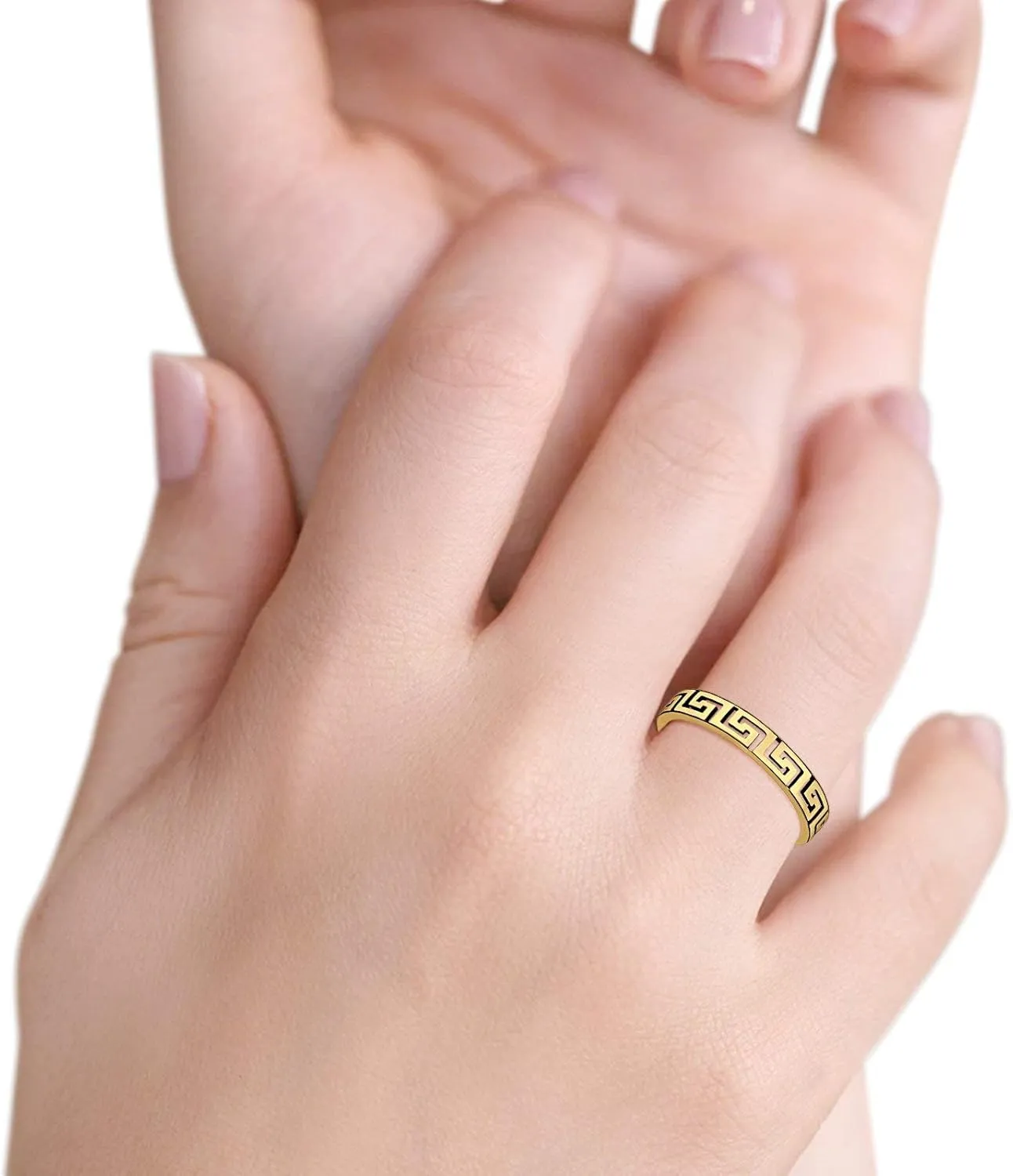 Blue Apple Co. 4mm Greek Key Spiral Band Ring Solid 925 Sterling Silver Choose Color