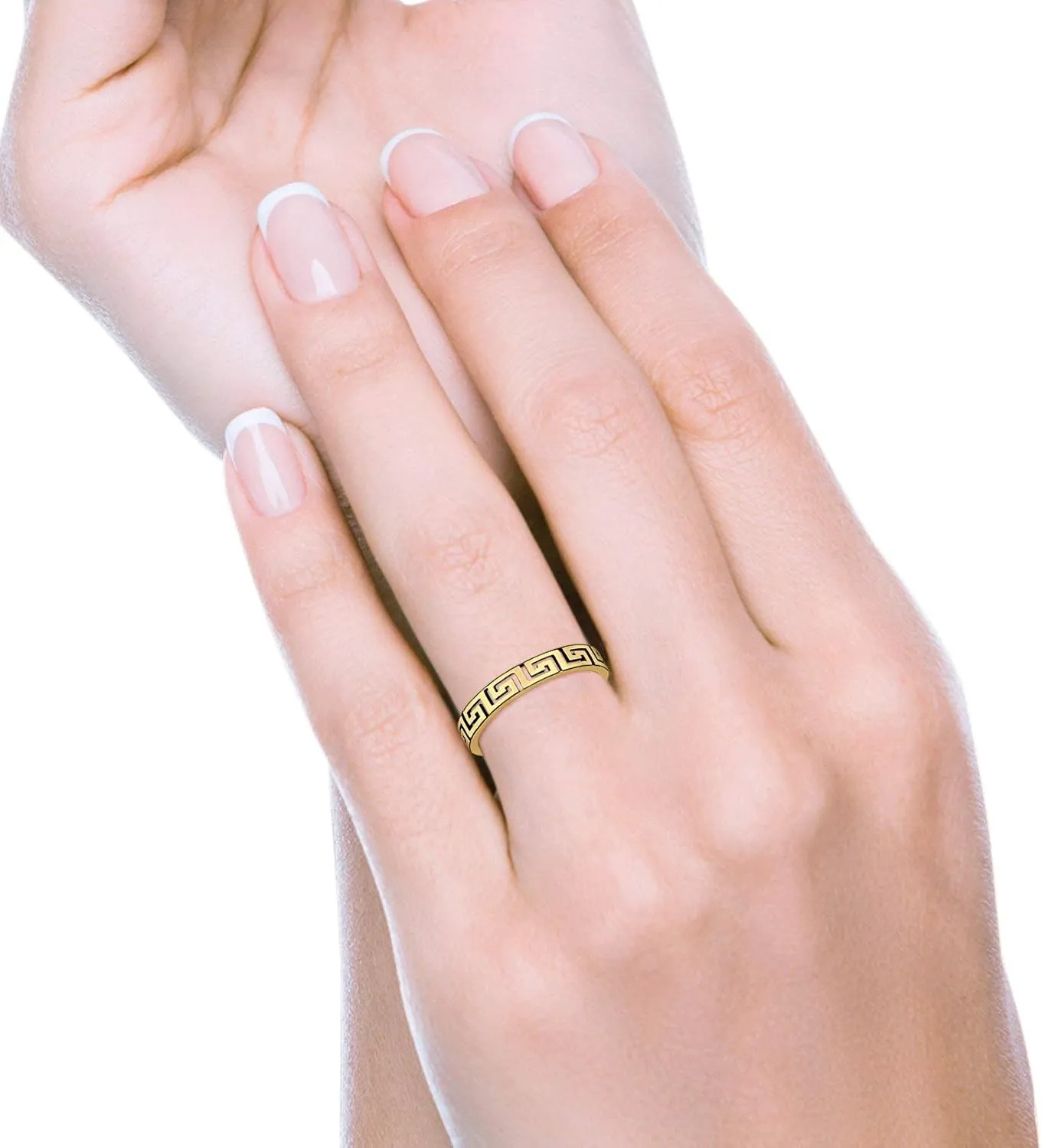 Blue Apple Co. 4mm Greek Key Spiral Band Ring Solid 925 Sterling Silver Choose Color
