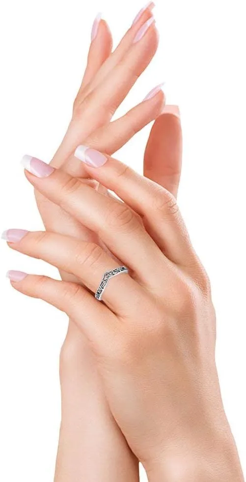 Blue Apple Co. Heart Filigree Oxidized Style Midi Thumb Ring V Band Chevron Plain Solid 925 Sterling Silver
