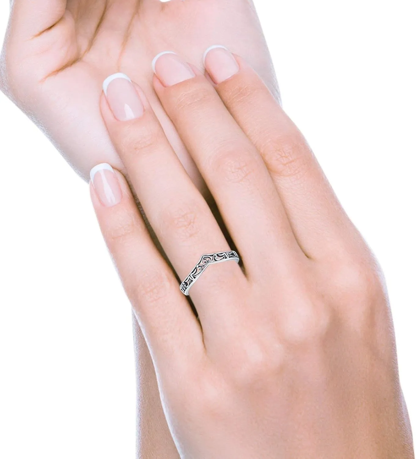 Blue Apple Co. Heart Filigree Oxidized Style Midi Thumb Ring V Band Chevron Plain Solid 925 Sterling Silver