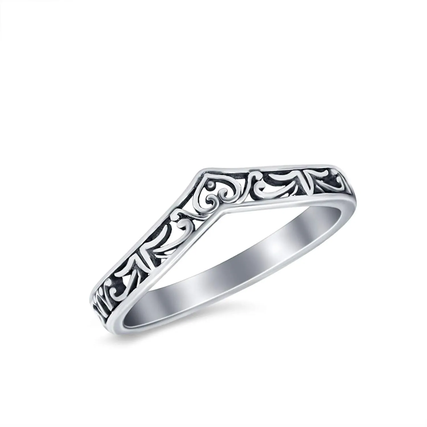 Blue Apple Co. Heart Filigree Oxidized Style Midi Thumb Ring V Band Chevron Plain Solid 925 Sterling Silver