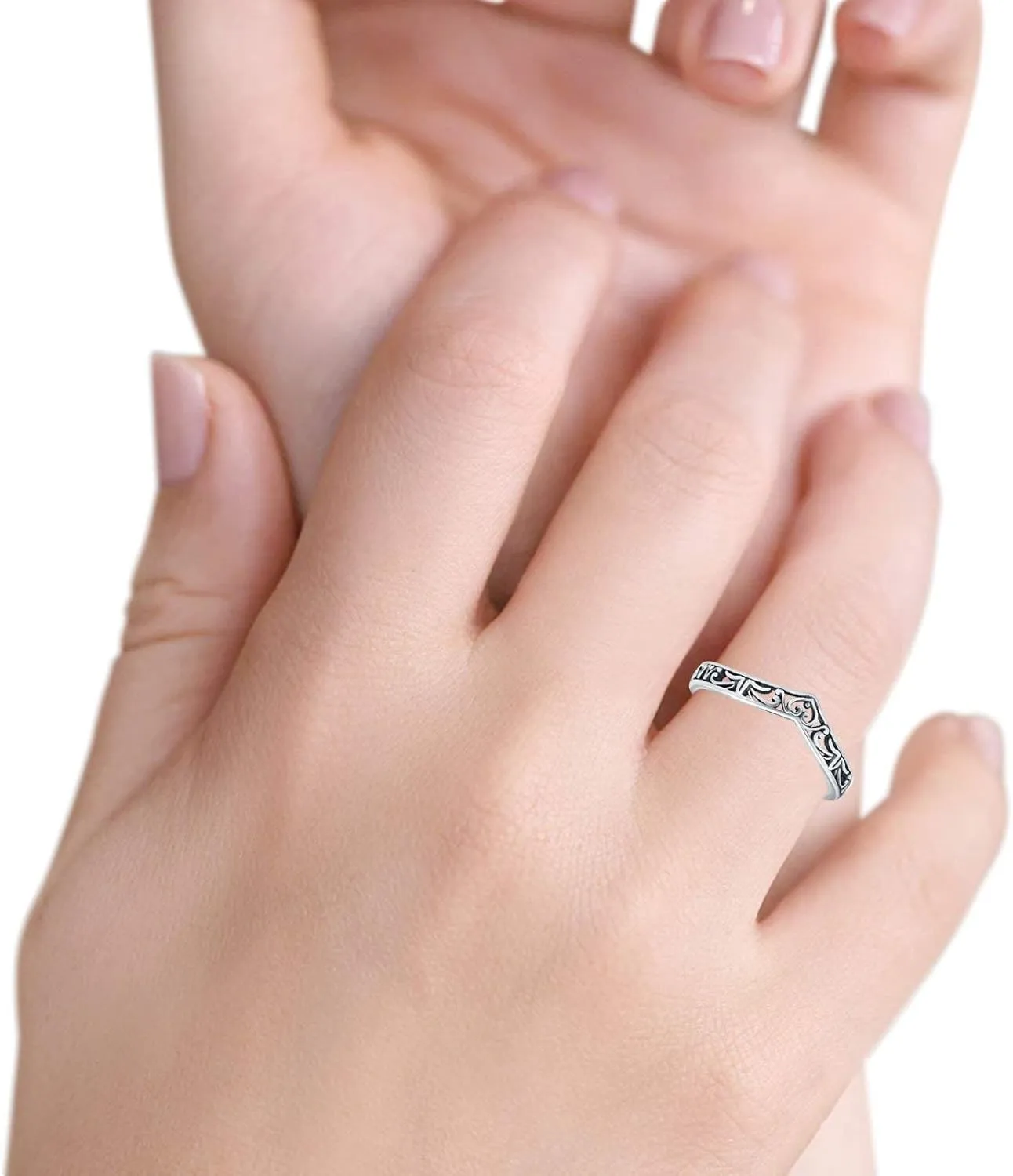 Blue Apple Co. Heart Filigree Oxidized Style Midi Thumb Ring V Band Chevron Plain Solid 925 Sterling Silver