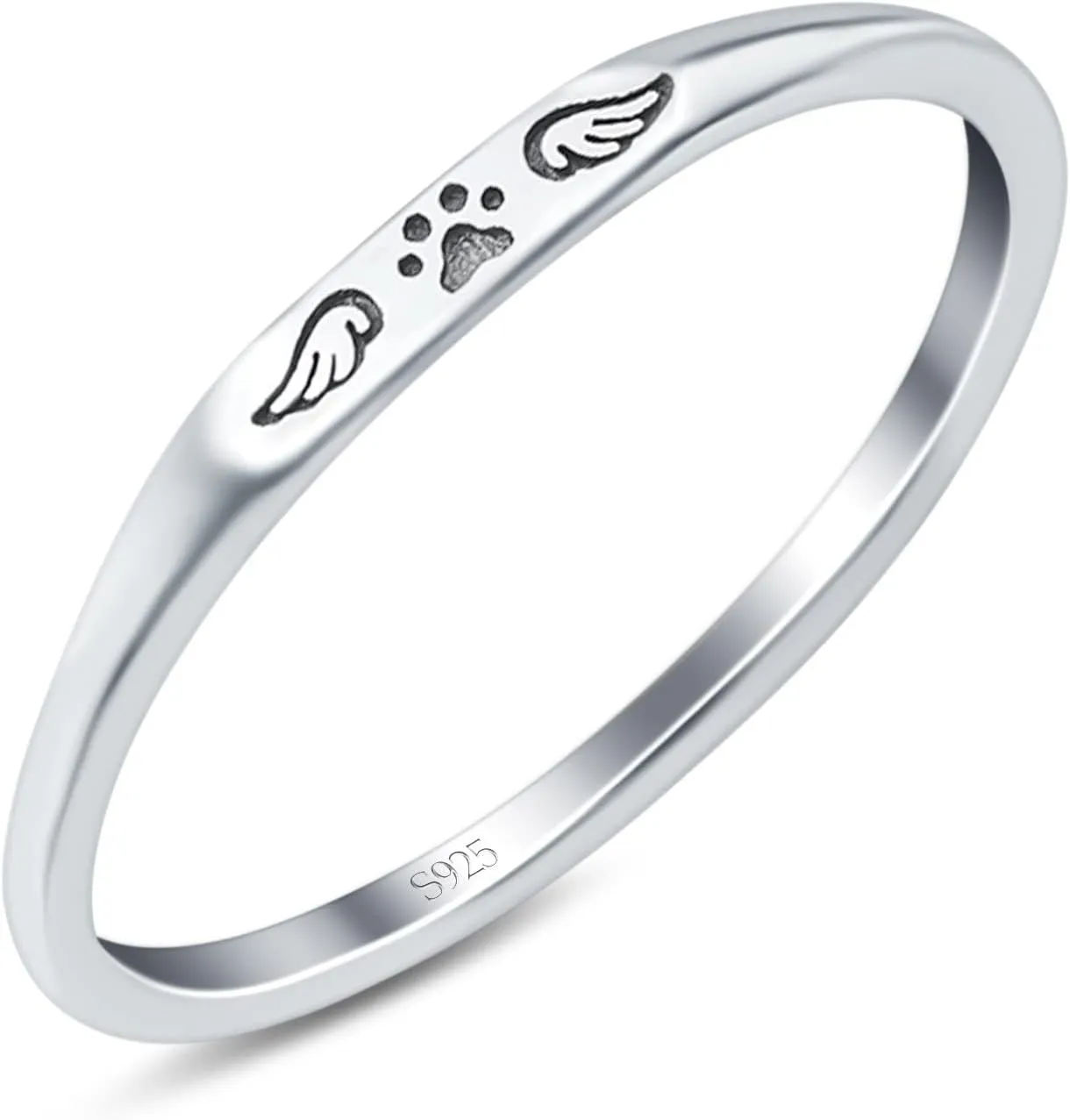 Blue Apple Co. Paw Print & Wings Ring Oxidized Band Solid 925 Sterling Silver Thumb Ring (2.2mm)