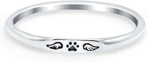 Blue Apple Co. Paw Print & Wings Ring Oxidized Band Solid 925 Sterling Silver Thumb Ring (2.2mm)