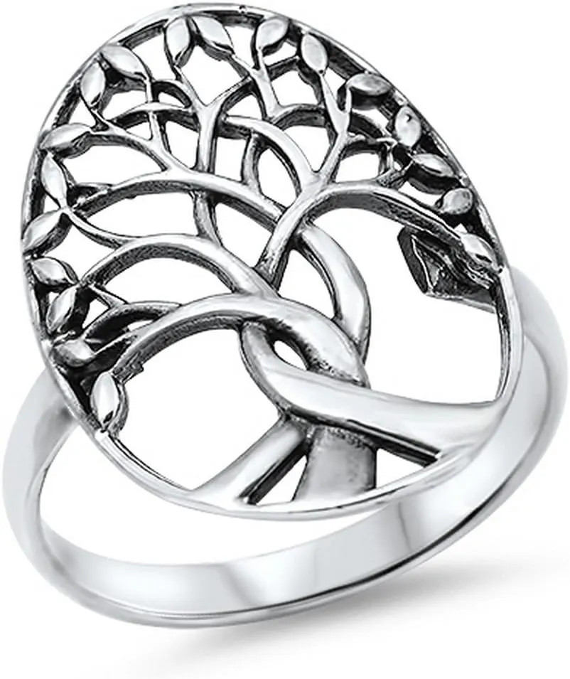 Blue Apple Co. Tree of Life Ring Solid 925 Sterling Silver Family Tree of Life Band 3-14 Simple Plain