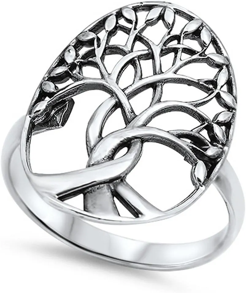 Blue Apple Co. Tree of Life Ring Solid 925 Sterling Silver Family Tree of Life Band 3-14 Simple Plain