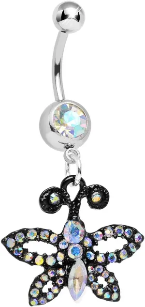Body Candy Aurora Sublime Sparkling Black Butterfly Dangle Belly Ring