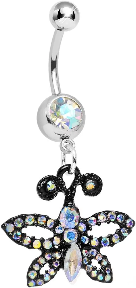 Body Candy Aurora Sublime Sparkling Black Butterfly Dangle Belly Ring
