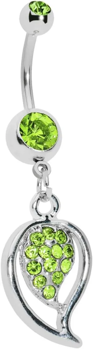 Body Candy Stainless Steel Light Green Stylish Paved Leaf Dangle Belly Button Ring