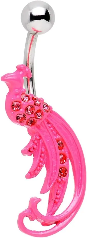 Body Candy Stainless Steel Sparkling Pink Peacock Belly Ring