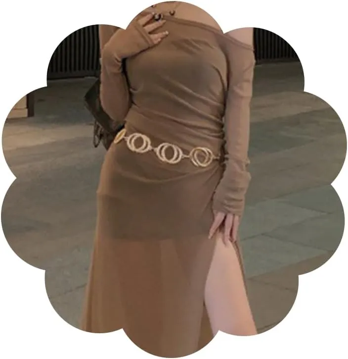 Body Jewelry Metal Waist Chain Belt for Women Circle Geometry Sexy Body Chain Adjustable Fashion Gold Belly Chain Elegant Jewelry for Tight Jeans Dresses