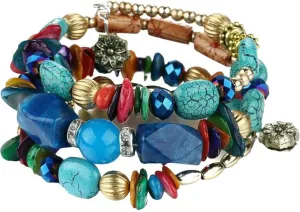 Bohemia Multilayer Irregular Turquoise Charm Bracelets Vintage Crystal Natural Stone Mix Beaded Winding Bracelet Yoga Bangles Strand for Women Man Girls Ethnic Jewelry Gifts