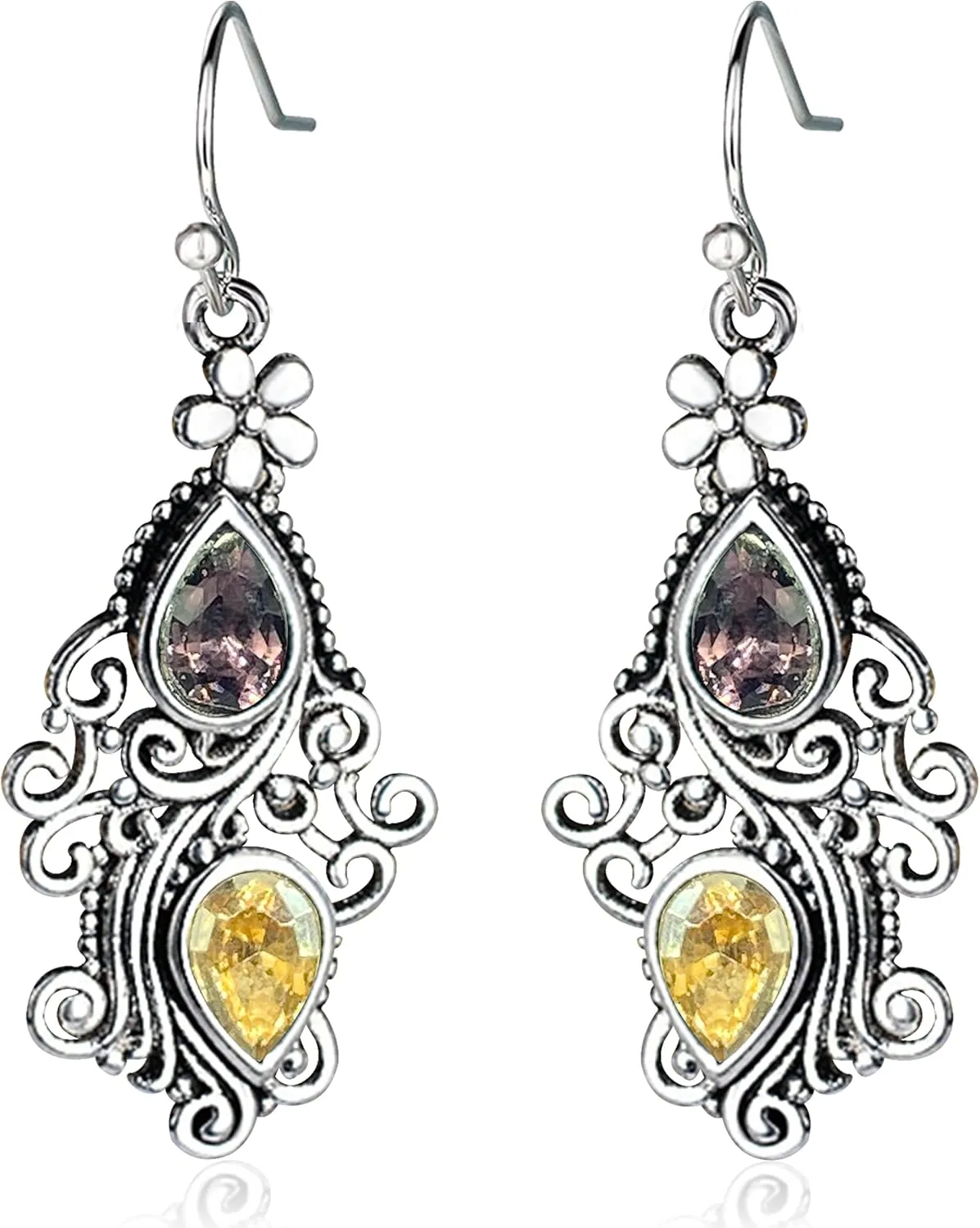 Bohemian Crystal Drop Earrings For Women Lightweight Vintage Sparkling Rhinestones Chandelier Leaf Shaped Dangle Drop Statement Earrings
