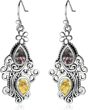 Bohemian Crystal Drop Earrings For Women Lightweight Vintage Sparkling Rhinestones Chandelier Leaf Shaped Dangle Drop Statement Earrings