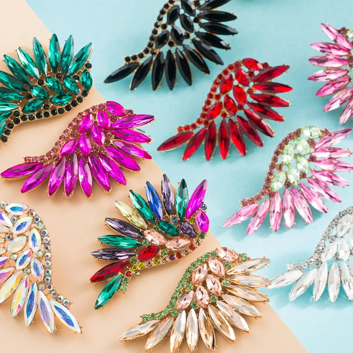 Bohemian Wings Rhinestone Sparkling Crystal Chandelier Stud Earrings for Women Wedding Prom