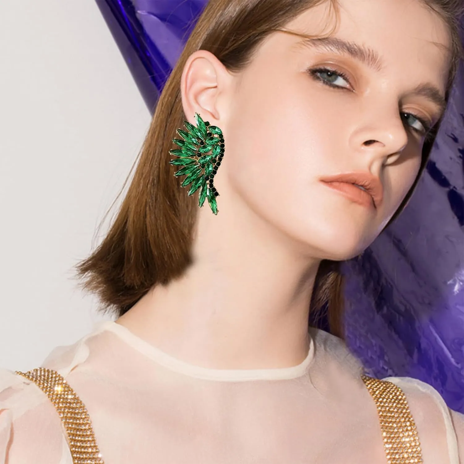 Bohemian Wings Rhinestone Sparkling Crystal Chandelier Stud Earrings for Women Wedding Prom