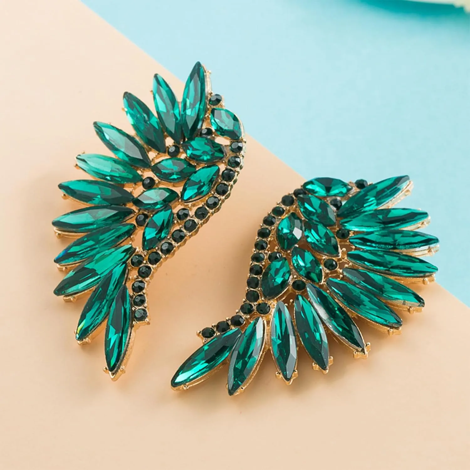 Bohemian Wings Rhinestone Sparkling Crystal Chandelier Stud Earrings for Women Wedding Prom