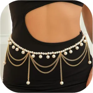 Boho Body Chain Waist Chain Gold Tassel Layered Chain Belt Adjustable Gold Belly Chains Metal Bikini Party Dress
