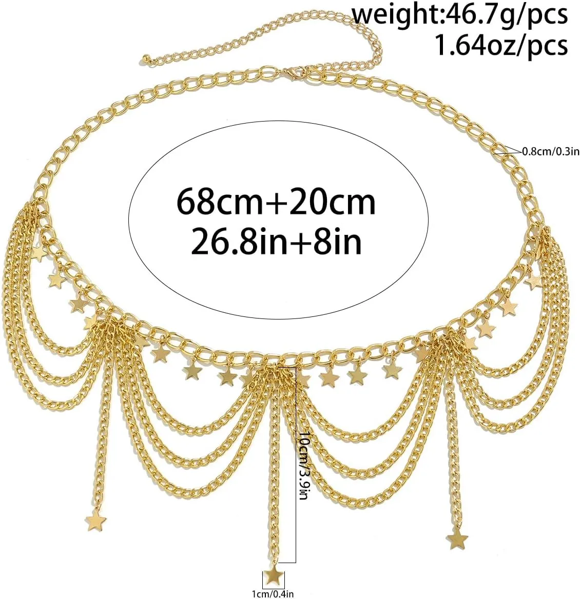 Boho Body Chain Waist Chain Gold Tassel Layered Chain Belt Adjustable Gold Belly Chains Metal Bikini Party Dress
