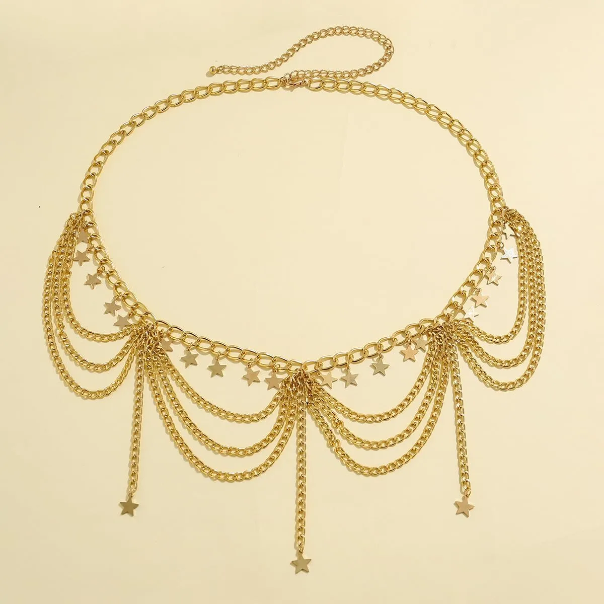 Boho Body Chain Waist Chain Gold Tassel Layered Chain Belt Adjustable Gold Belly Chains Metal Bikini Party Dress