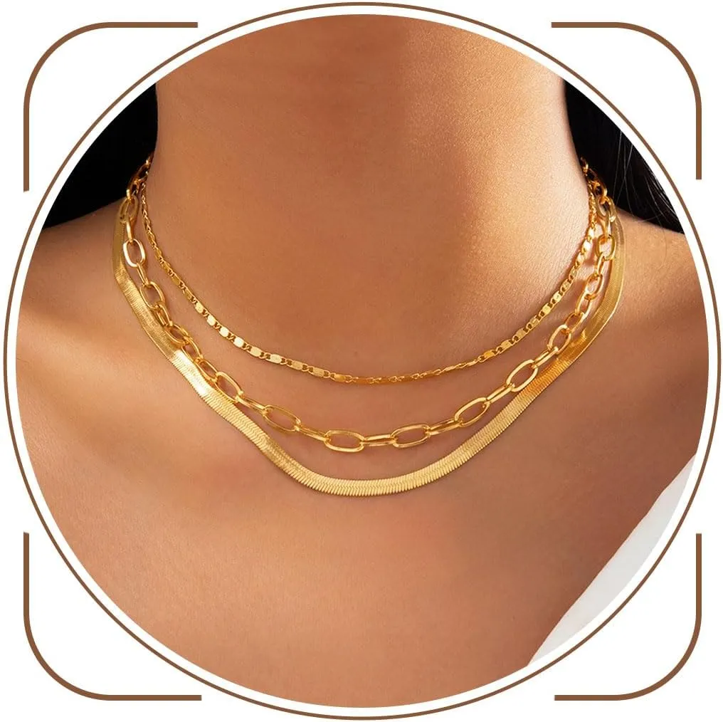 Boho Gold Layered Necklaces Set Dainty Snake Chain Choker Necklace Party Neck Chain Accessories for Women