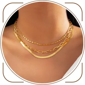 Boho Gold Layered Necklaces Set Dainty Snake Chain Choker Necklace Party Neck Chain Accessories for Women